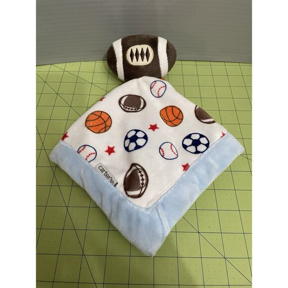 Carters Blue Plush FOOTBALL Sports Themed Baby LOVEY Lovie Security Blanket - Picture 1 of 9